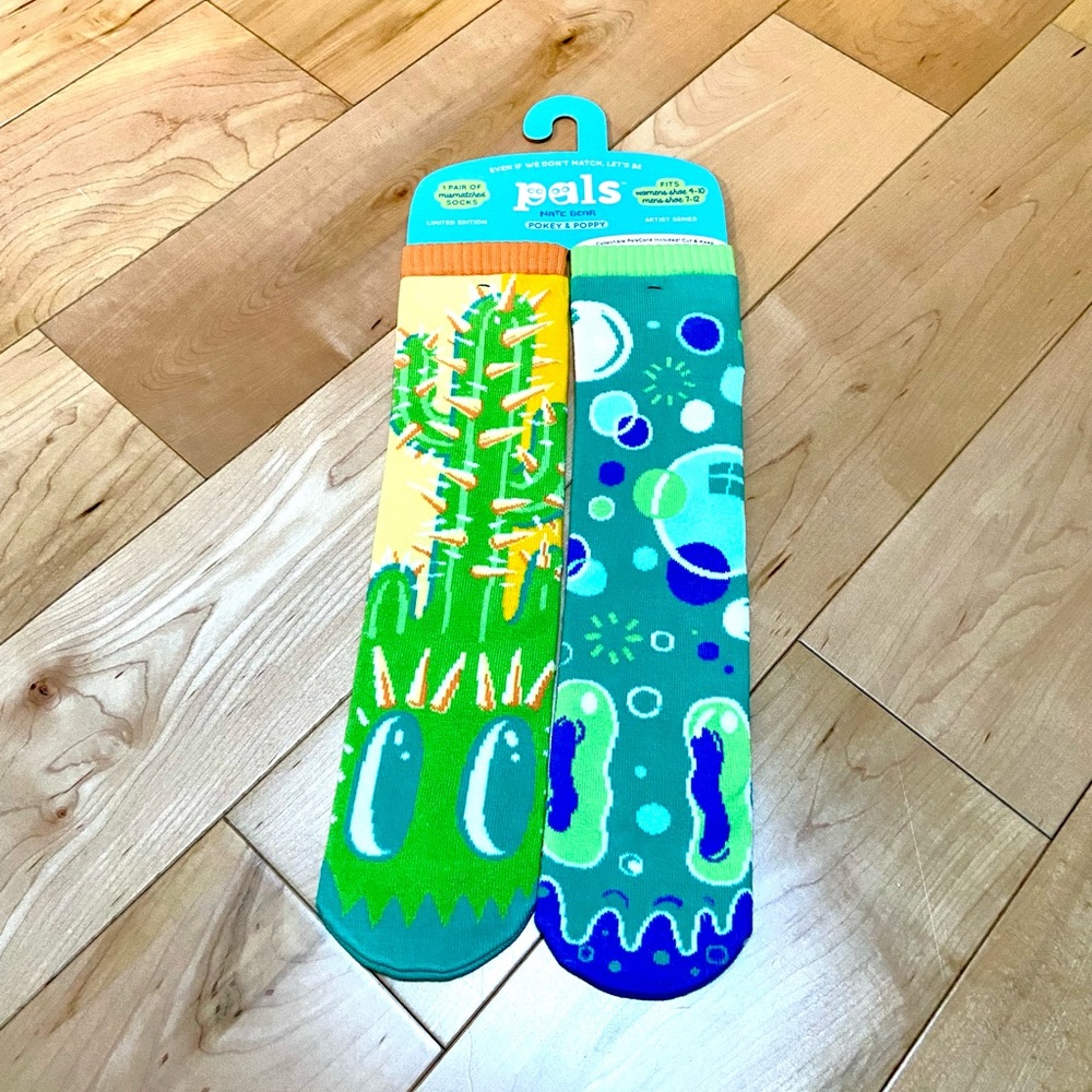 Pokey the cactus & Poppy the bubble - Fun Mismatched Adult large pals socks